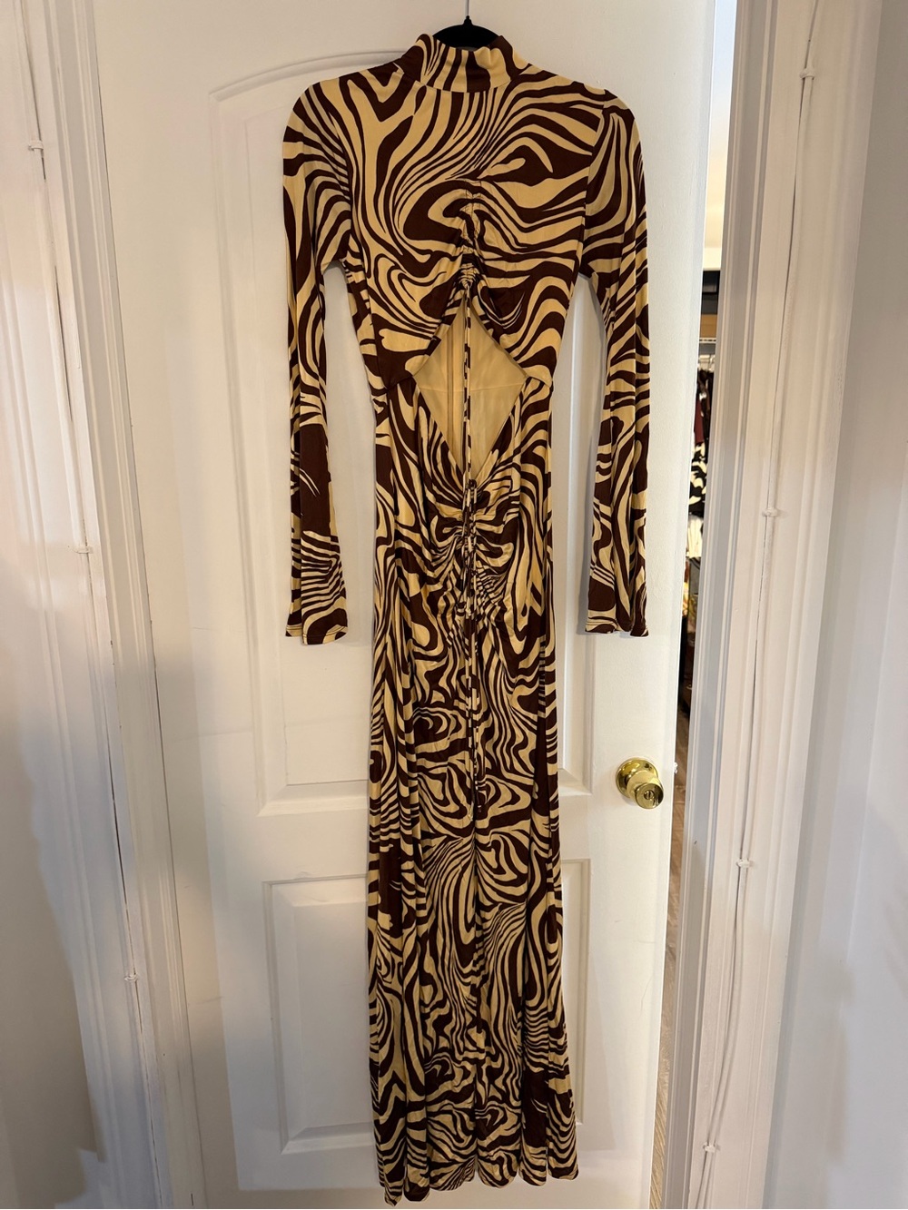 Ronny Kobo Collection Brown & Cream Zebra-Print Cutout Maxi Dress